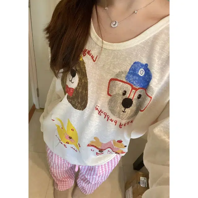 依钗 可爱狗狗风慵懒舒适百搭三件套休闲套装 女款