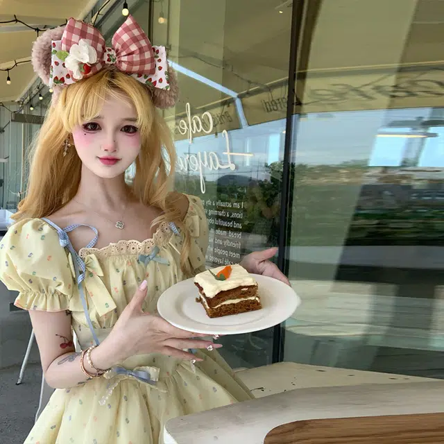 依钗 泡泡袖方领梨形身材收腰显瘦甜美碎花度假风短裙短袖连衣裙 女款
