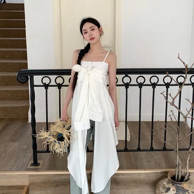 依钗 不规则系蝴蝶结格子纯欲修身背心吊带 女款