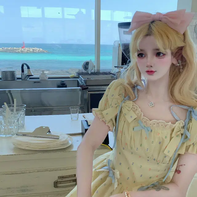 依钗 泡泡袖方领梨形身材收腰显瘦甜美碎花度假风短裙短袖连衣裙 女款