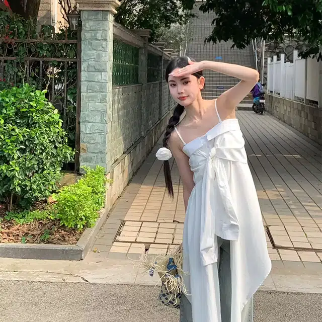 依钗 不规则系蝴蝶结格子纯欲修身背心吊带 女款