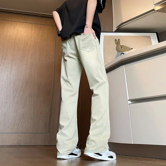 巴塞罗那足球俱乐部 美式高街潮牌字母防刺绣轻薄微喇透气牛仔裤 男女同款