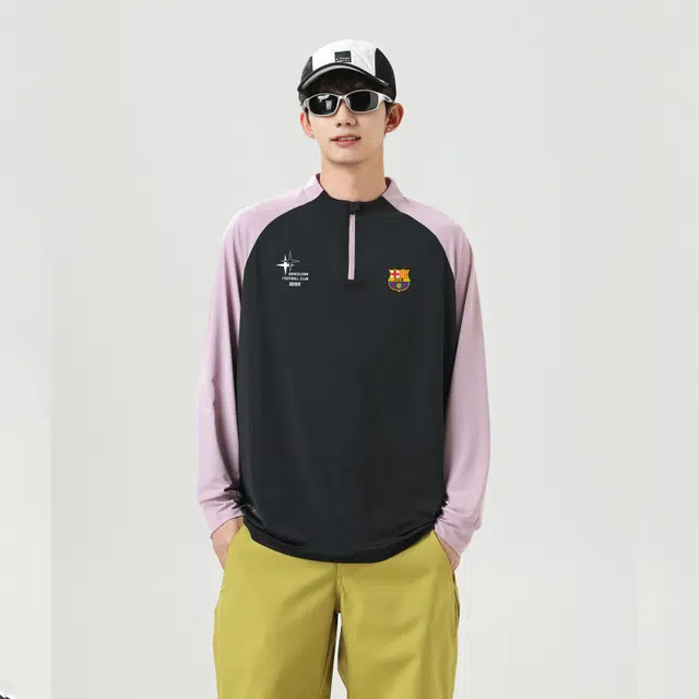 巴塞罗那足球俱乐部 美式户外运动冰丝速干弹力透气半拉链撞色防晒骑行服跑步训练纯色卫衣 男女同款