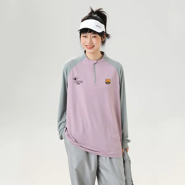 巴塞罗那足球俱乐部 美式户外运动冰丝速干弹力透气半拉链撞色防晒骑行服跑步训练纯色卫衣 男女同款