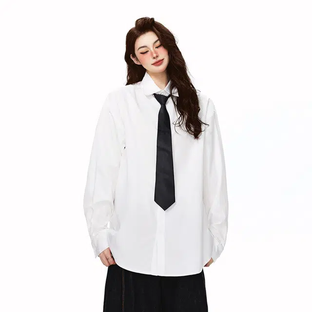 范索米 休闲慵懒 纯色宽松百搭内搭衬衫外套 男女同款