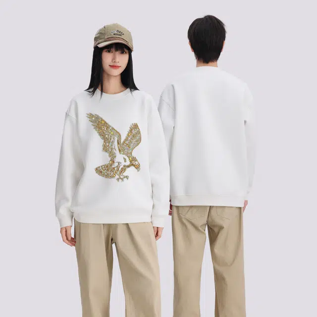 范索米 动物系列 美式潮流老鹰烫钻休闲日常套头圆领卫衣 男女同款