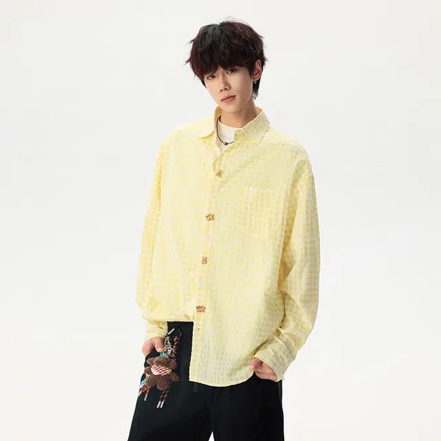 范索米 港式复古可爱纽扣宽松百搭衬衫外套情侣 男女同款