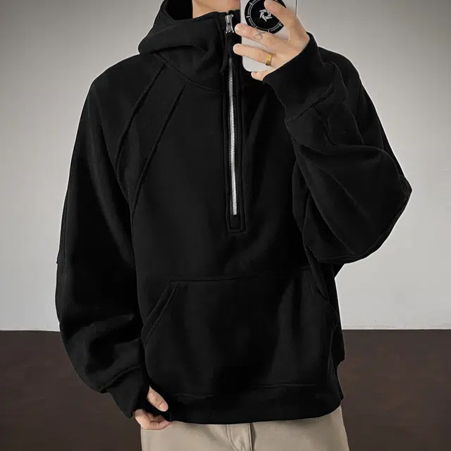 范索米 冬季加绒 美式高街解构拼接时尚保暖连帽宽松卫衣 男女同款