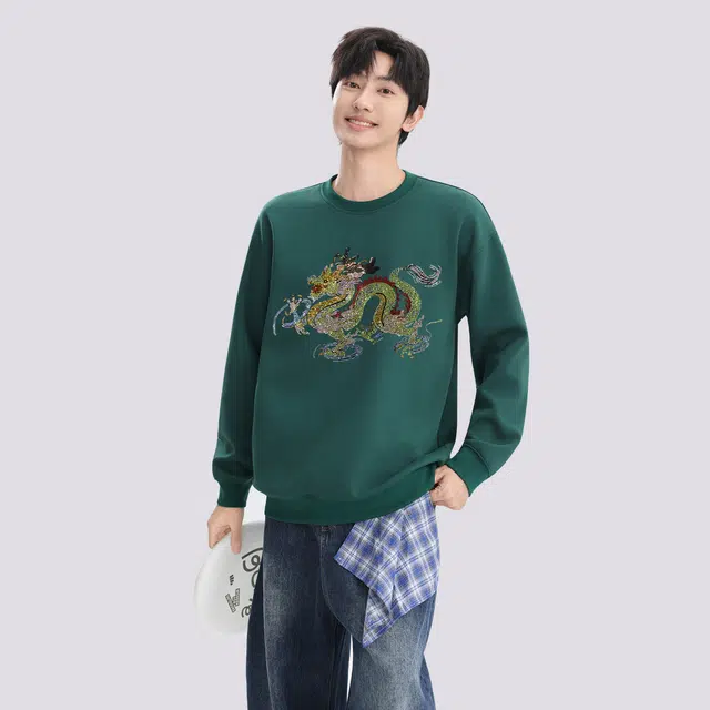 范索米 春秋款 民族风休闲百搭烫钻圆领卫衣 男女同款