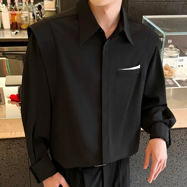 范索米 秋款设计感 韩版拼接帅气百搭长袖衬衫通勤 男女同款