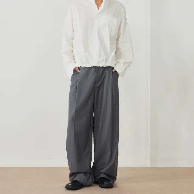 范索米 休闲通勤简约百搭阔腿慵懒显瘦垂感褶皱西裤 男女同款