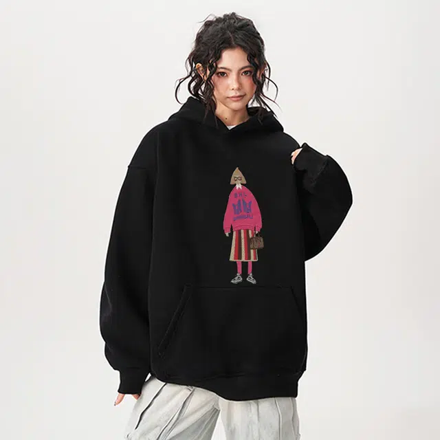 范索米 秋款  刺绣女孩宽松休闲百搭落肩连帽卫衣情侣 男女同款