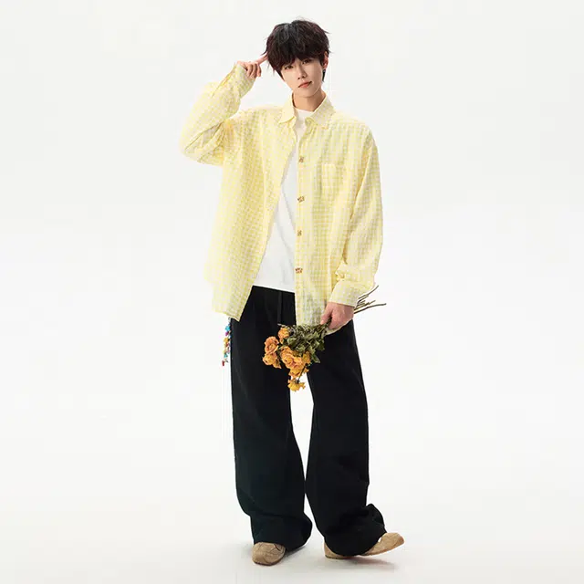 范索米 港式复古可爱纽扣宽松百搭衬衫外套情侣 男女同款