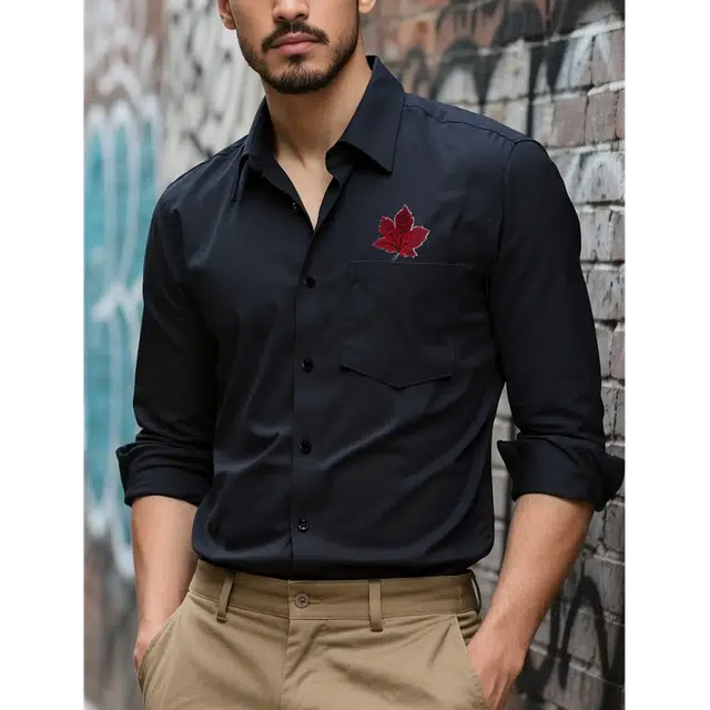 范索米 休闲通勤绣花枫叶男士长袖衬衫 男款