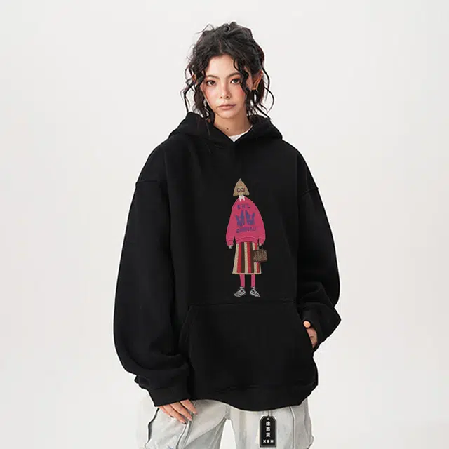 范索米 秋款  刺绣女孩宽松休闲百搭落肩连帽卫衣情侣 男女同款