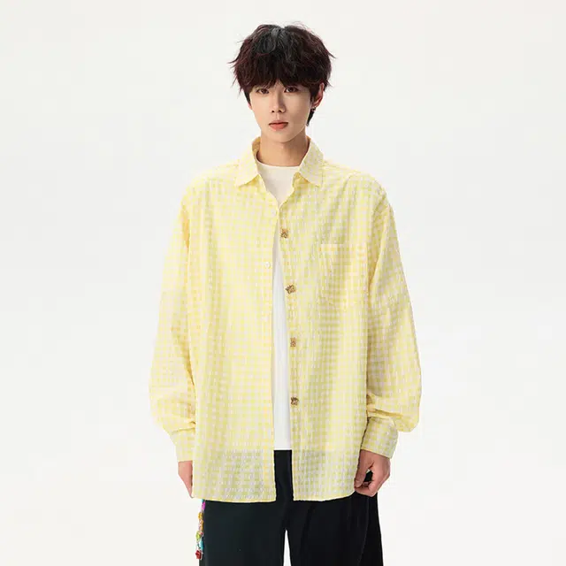 范索米 港式复古可爱纽扣宽松百搭衬衫外套情侣 男女同款