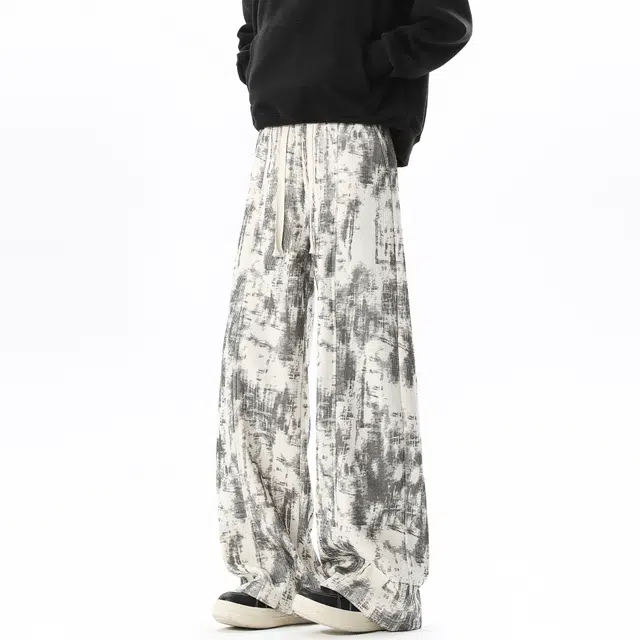 范索米 冬季加绒款 美式高街潮流扎染宽松阔腿直筒休闲裤 男女同款