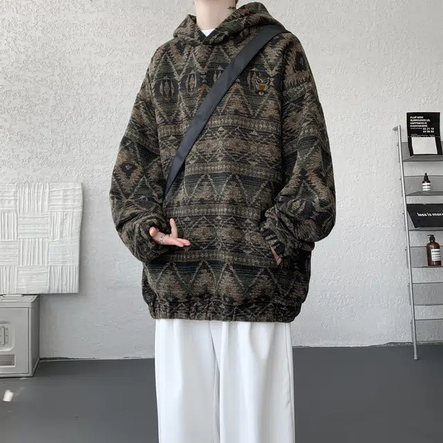 范索米 冬季加绒款 复古潮流民族风暗纹图案休闲日常宽松连帽卫衣 男女同款