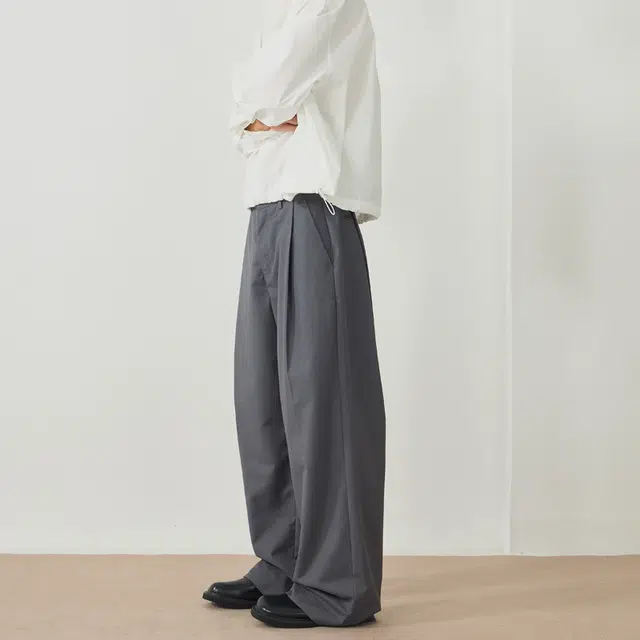 范索米 休闲通勤简约百搭阔腿慵懒显瘦垂感褶皱西裤 男女同款