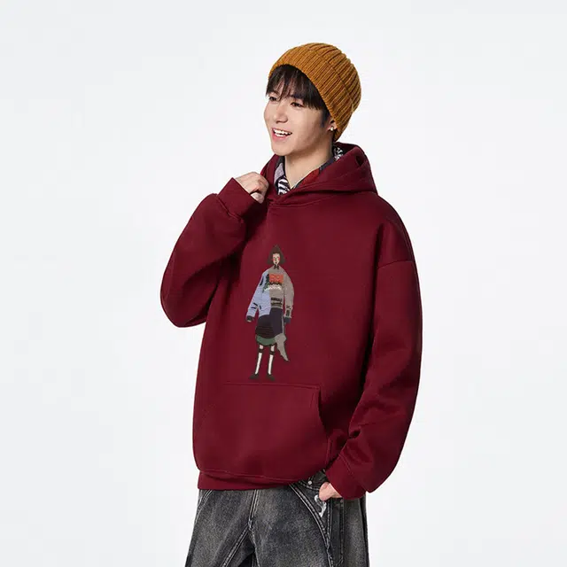 范索米 秋款学院风 创意人物绘图贴街头时尚宽松百搭连帽卫衣情侣 男女同款