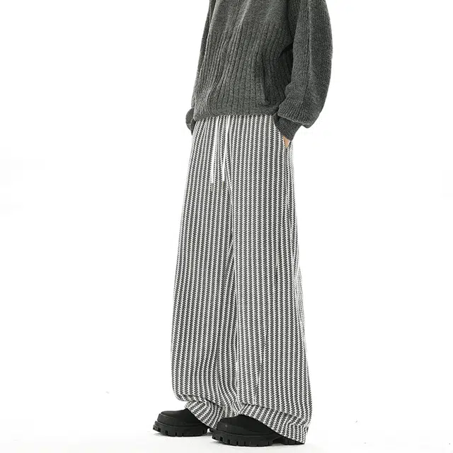 范索米 秋冬加绒款 港式复古条纹肌理感阔腿潮流百搭直筒休闲裤 男女同款