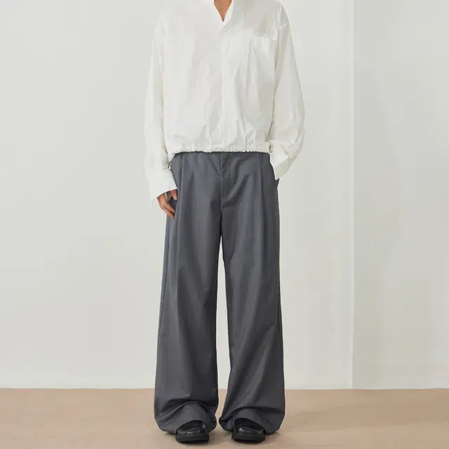 范索米 休闲通勤简约百搭阔腿慵懒显瘦垂感褶皱西裤 男女同款