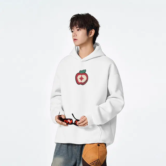 范索米 趣味苹果 街头简约时尚百搭日常休闲连帽卫衣情侣 男女同款