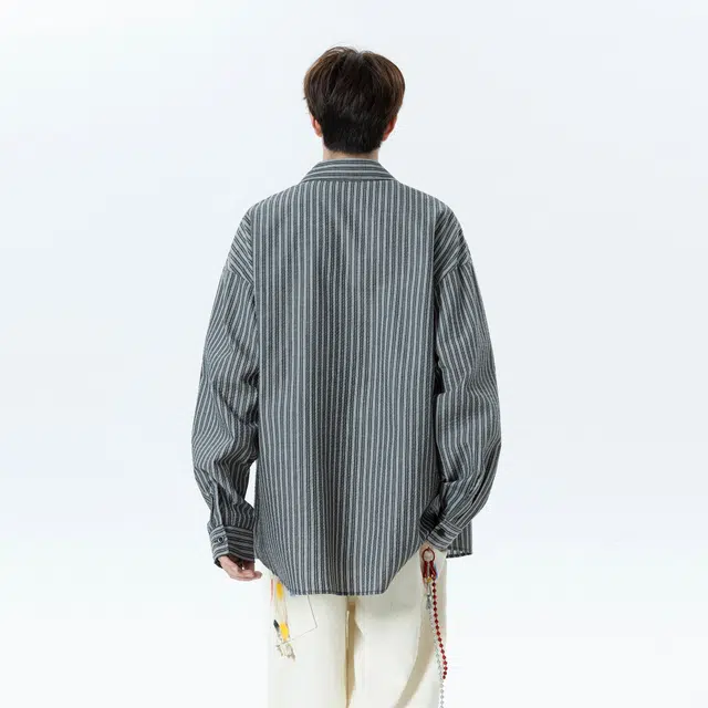范索米 慵懒松弛感 学院港风复古条纹日常休闲通勤单穿衬衫外套防晒 男女同款