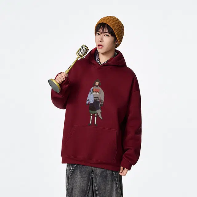 范索米 秋款学院风 创意人物绘图贴街头时尚宽松百搭连帽卫衣情侣 男女同款