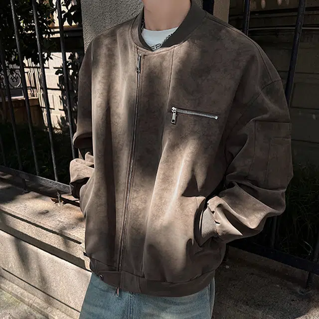 范索米 复古机车街头帅气棒球服夹克皮衣外套 男女同款