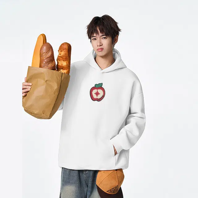 范索米 趣味苹果 街头简约时尚百搭日常休闲连帽卫衣情侣 男女同款