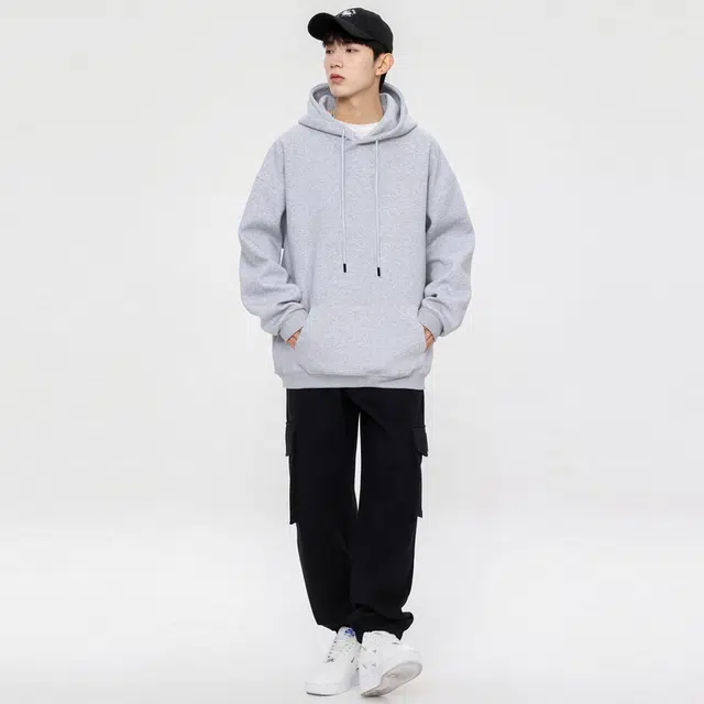 美式复古休闲简约潮流纯棉连帽高街风重磅多巴胺宽松落肩宽松纯色百搭长袖卫衣时尚卫衣单品 男女同款