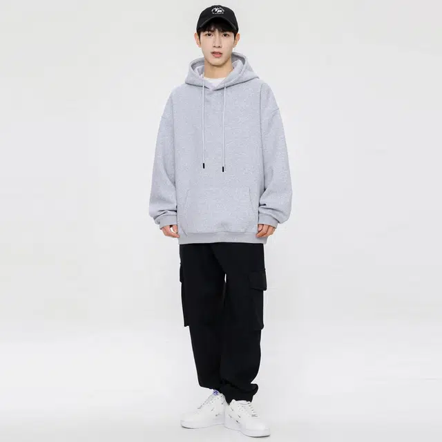 美式复古休闲简约潮流纯棉连帽高街风重磅多巴胺宽松落肩宽松纯色百搭长袖卫衣时尚卫衣单品 男女同款