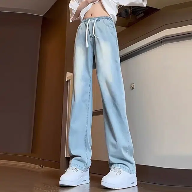 巴塞罗那足球俱乐部 美式高街潮流青少年百搭显高微喇休闲裤牛仔裤 男女同款