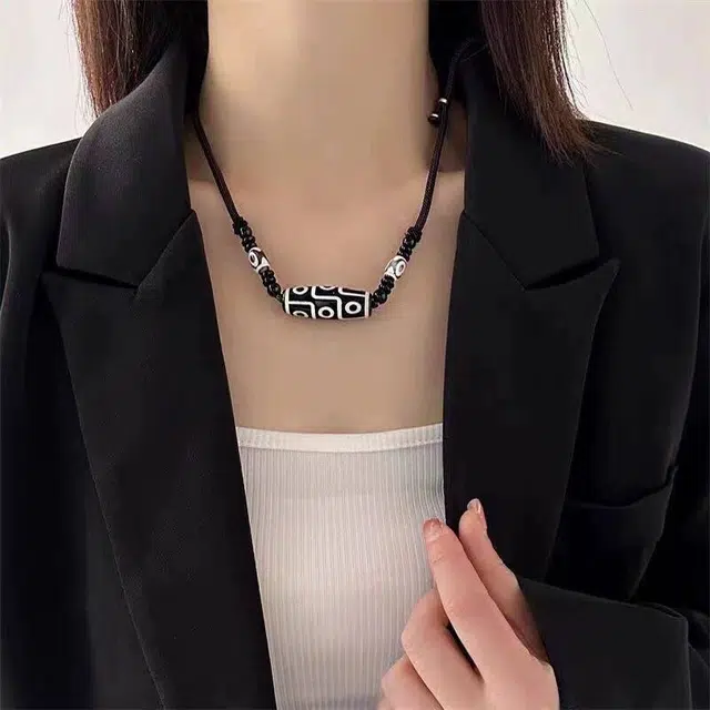 尚仟伊 招财转运民族风藏式九眼天珠手工编绳颈链 吉祥平安小众佛系配饰 琉璃 项链 男女同款情侣款