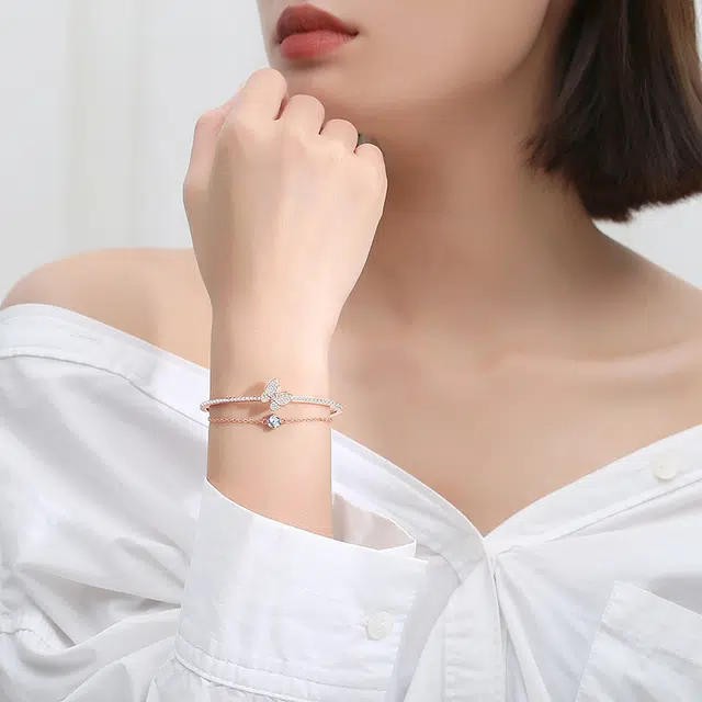 尚仟伊 施家系列 轻奢满锆高级感仙气甜美双层叠戴璀璨星光蝴蝶元素 精致百搭气质日常通勤款 锆石 手链 女款