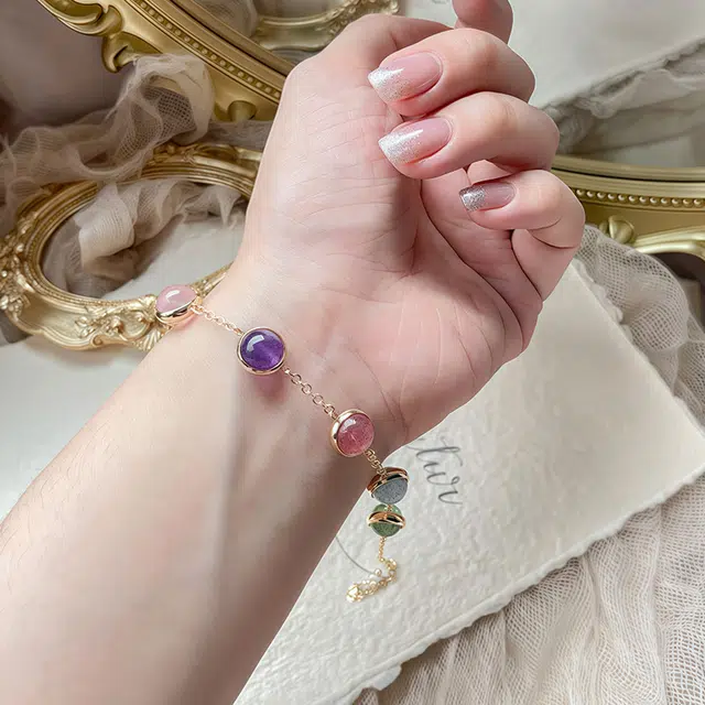 尚仟伊 彩虹 时尚精致森系简约温柔招桃花水逆绝缘体#好运天然 紫水晶 手链 女款