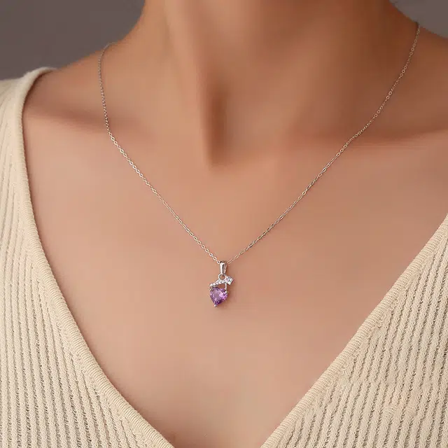 尚仟伊 紫晶锁心项饰紫韵年华系列可爱少女多巴胺梦幻韩版#好运天然 紫水晶 项链 女款
