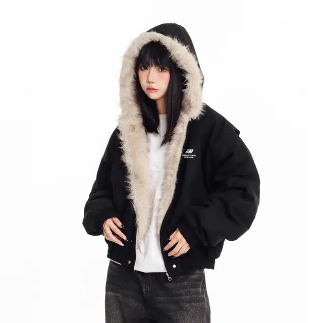 寻星记 美式复古座山雕风格冬季加厚保暖连帽毛领时尚百搭夹克外套棉服 男女同款