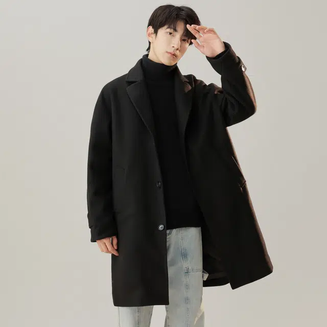 寻星记 美式学院风中长款纯色宽松西装领单排扣休闲百搭宽松保暖加厚大衣 男女同款