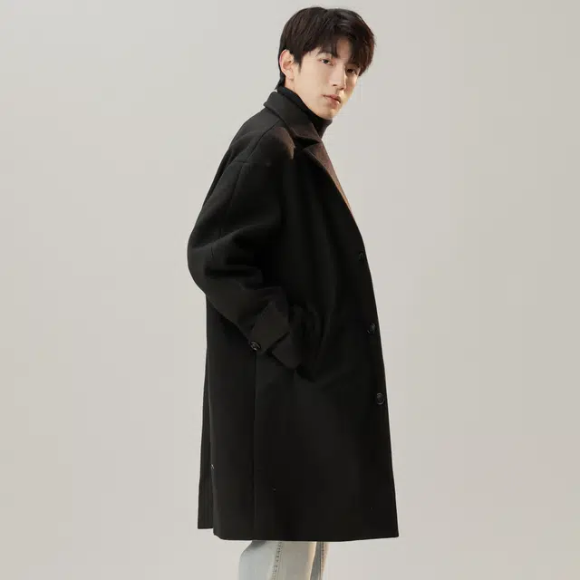 寻星记 美式学院风中长款纯色宽松西装领单排扣休闲百搭宽松保暖加厚大衣 男女同款