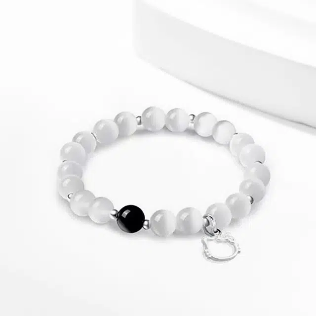 【足银镂空小猫】 琉堇 卡通可爱招财猫 新中式简约森系显白手饰 白月光通勤百搭文玩串珠 本命年招桃花#好运 玻璃猫眼 玉石手串 女款