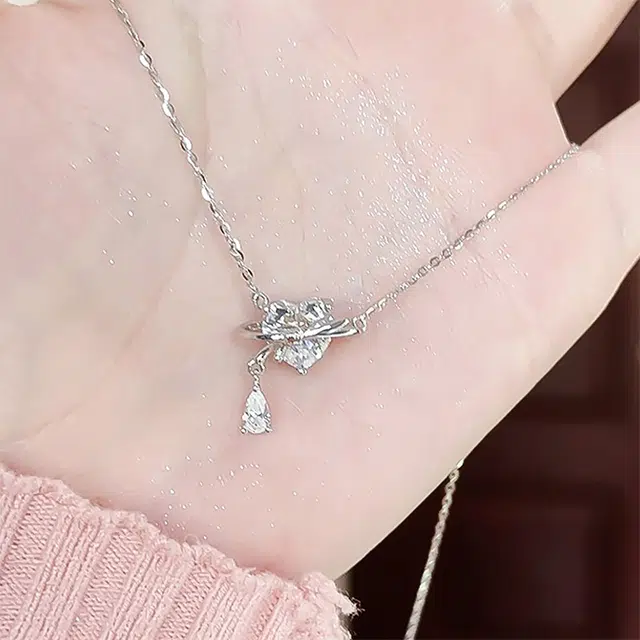 【永恒之心】 琉堇 璀璨之心 爱神之泪甜美闪耀镶嵌爱心之石足银锁骨链 轻奢小众高级感设计精致浪漫柒夕告白礼 锆石 纯银项链 女款