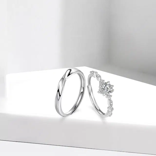 琉堇 恋爱频率对戒 璀璨闪耀小众梦幻潮流开口可调节 浪漫约会告白百搭首饰 轻奢简约日常通勤情侣对戒 合金 锆石戒指 男女同款情侣款