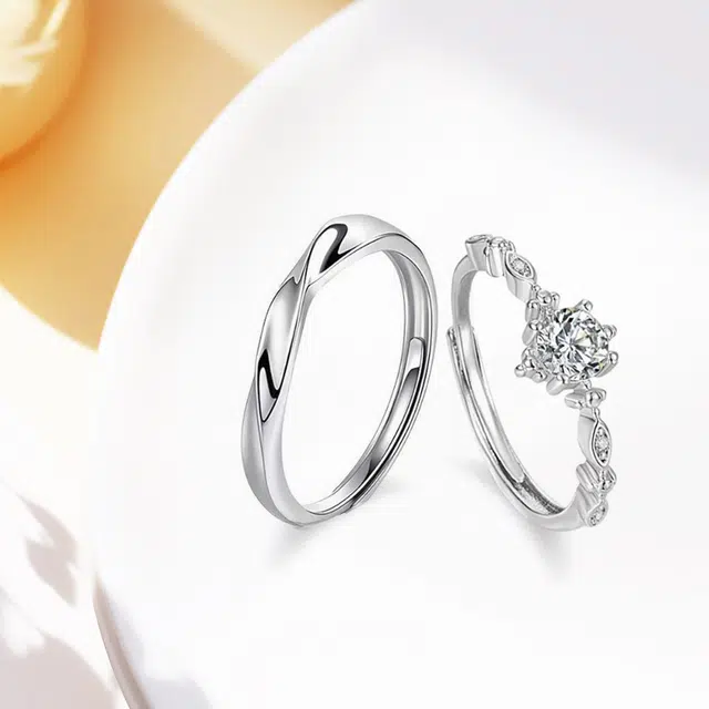 琉堇 恋爱频率对戒 璀璨闪耀小众梦幻潮流开口可调节 浪漫约会告白百搭首饰 轻奢简约日常通勤情侣对戒 合金 锆石戒指 男女同款情侣款