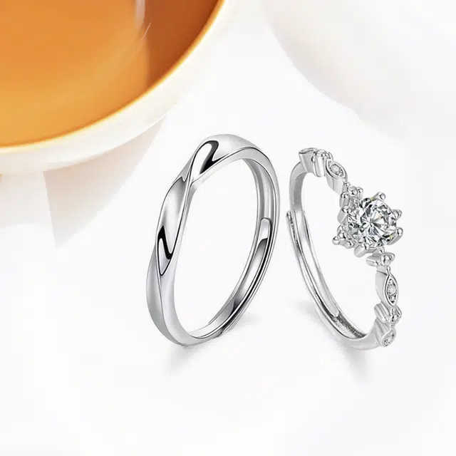 琉堇 恋爱频率对戒 璀璨闪耀小众梦幻潮流开口可调节 浪漫约会告白百搭首饰 轻奢简约日常通勤情侣对戒 合金 锆石戒指 男女同款情侣款