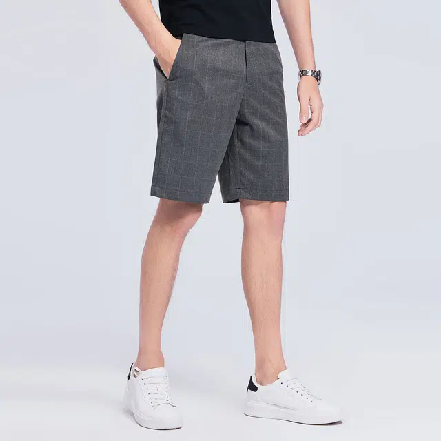 与狼共舞 微弹直筒中腰纯色五分休闲短裤 男款 深灰