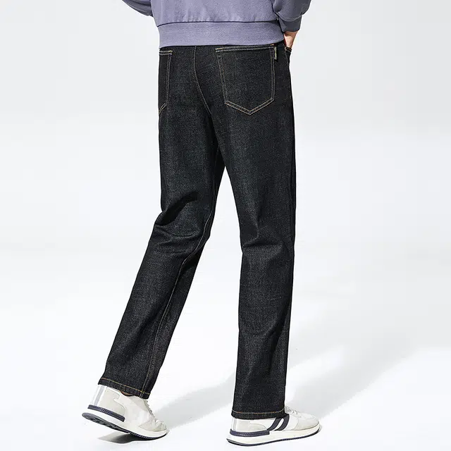 与狼共舞 基础固色微弹亲肤舒适水洗时尚百搭直筒长裤牛仔裤 男款