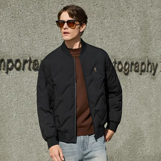 与狼共舞 聚热石墨烯绗缝加绒高充绒时尚棒球领通勤百搭轻暖舒适羽绒服 男款