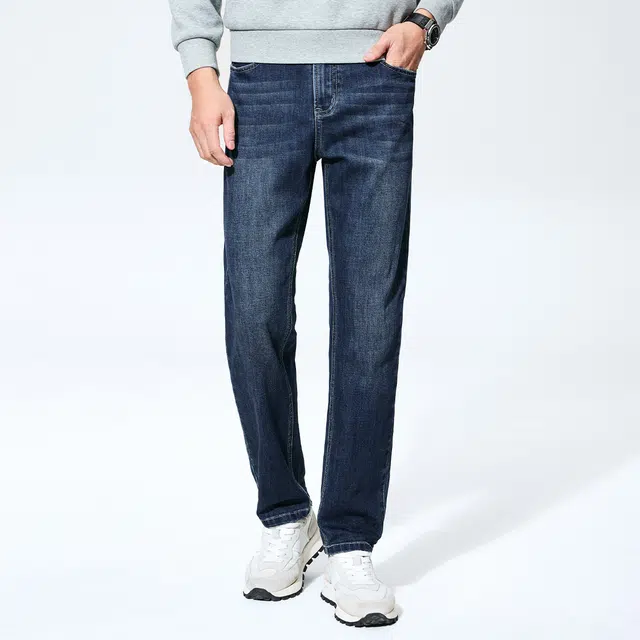 与狼共舞 高棉柔软弹力固色水洗耐磨时尚立体褶皱经典百搭长裤牛仔裤 男款